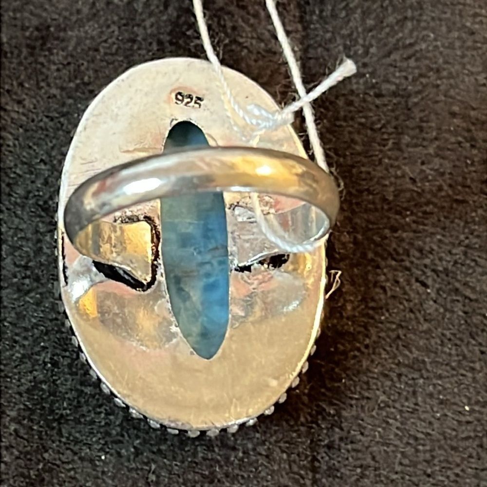 NWT ARTISAN CRAFTED NATURAL BLUE APATITE OVAL RING IN 925 STERLING SILVER SZ8.5 - Picture 9 of 12